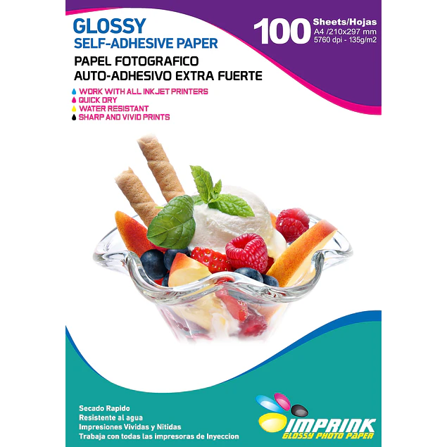 100 hojas !!! Papel Adhesivo Extra Fuerte Fotográfico Brillante  A4/135g/100 Hojas