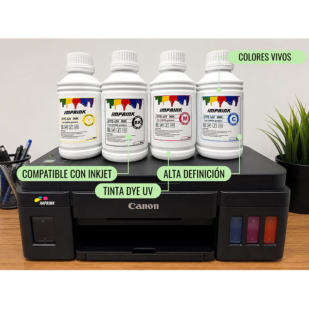 Pack 4 colores Tinta Imprink Dye Uv Para Todas Impresoras Canon 500ml