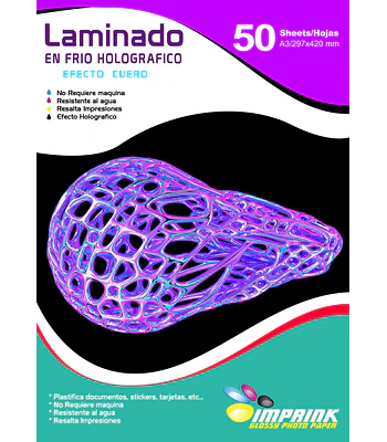 SEGUNDA SELECCIÓN! LAMINADO EN FRIO TRANSPARENTE HOLOGRAFICO EFECTO CUERO A3/50 HOJAS (12)