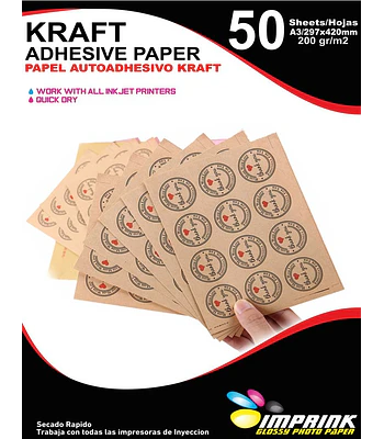 SEGUNDA SELECCIÓN! Papel Adhesivo Kraft Imprimible A3/200g Resmas De 50 Hojas (9)