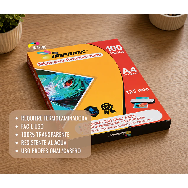 CAJA 10 RESMAS!! 100 Micas Para Termolaminadora Plastificadora tamaño A4 125mic para Laminado