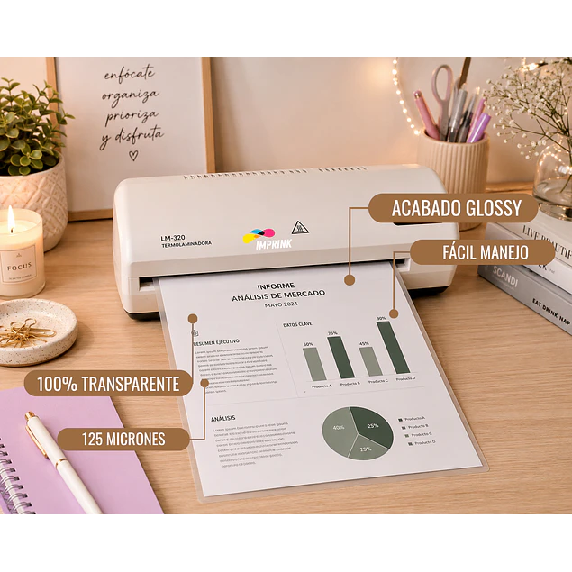 CAJA 10 RESMAS!! 100 Micas Para Termolaminadora Plastificadora tamaño A4 125mic para Laminado