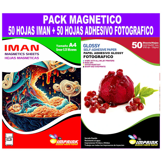 Pack 50 hojas Iman 0,35mic + 50 hojas Papel adhesivo Antioxido Fotografico 135g 