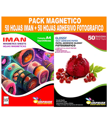 Pack 50 hojas Iman 0,40 mic + 50 hojas Papel adhesivo Antioxido Fotografico 115g