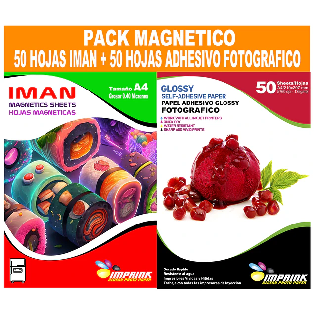 Pack 50 hojas Iman 0,40 mic + 50 hojas Papel adhesivo Antioxido Fotografico 115g