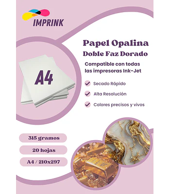 CAJA 20 UNIDADES!! Opalina Lisa Dorada A4 20 Hojas 315gr Imprink