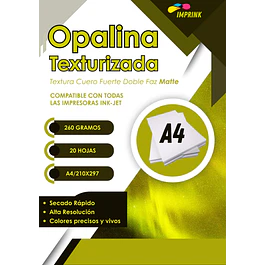 Opalina texturizada blanca glossy CUERO INTENSO A4 / 20 hojas