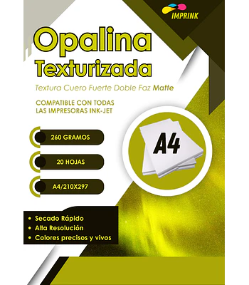 Opalina texturizada blanca glossy CUERO INTENSO A4 / 20 hojas