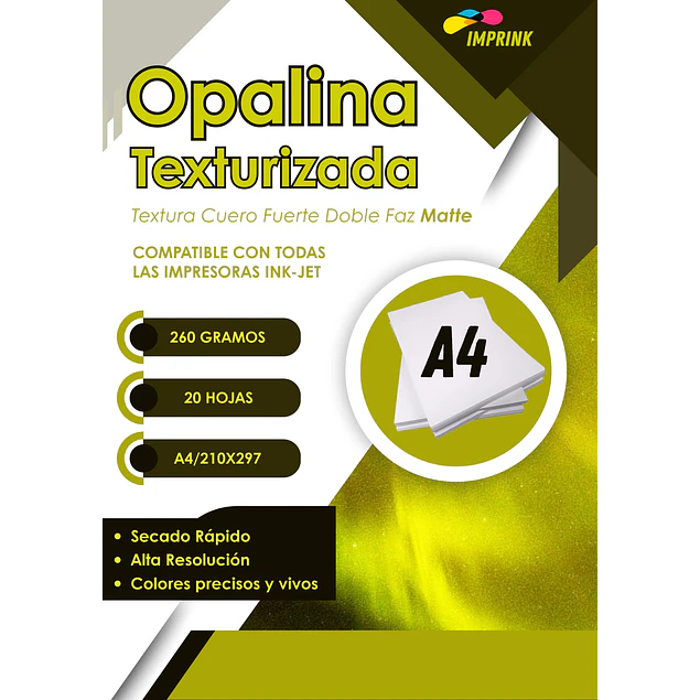 Opalina texturizada blanca glossy CUERO INTENSO A4 / 20 hojas