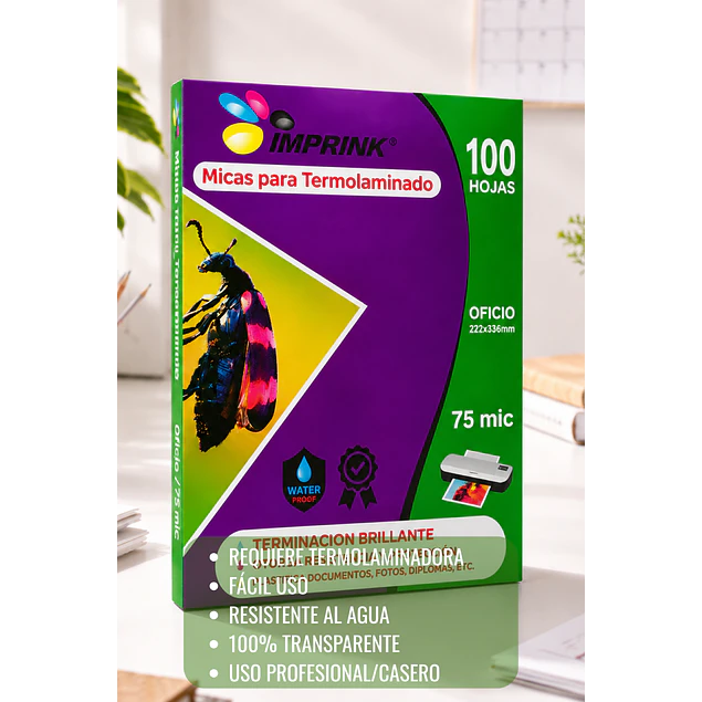 CAJA 10 RESMAS!! 100 Micas Termolaminadora Plastificadora Oficio 75mic para Laminado