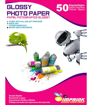 ¡¡ÚLTIMA UNIDAD!! Papel fotográfico glossy Carta 180 gr / 50 hojas 