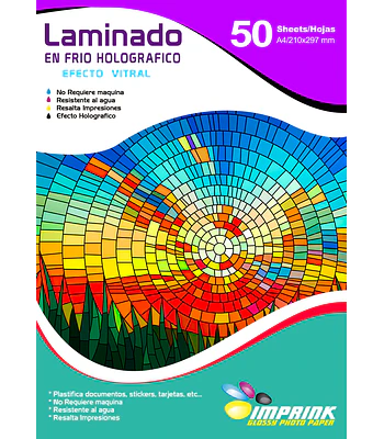 ¡¡ÚLTIMAS UNIDADES!! Laminado en Frio Transparente Holografico Efecto Vitral A4/50 Hojas