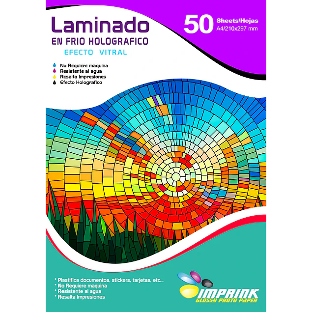 ¡¡ÚLTIMAS UNIDADES!! Laminado en Frio Transparente Holografico Efecto Vitral A4/50 Hojas