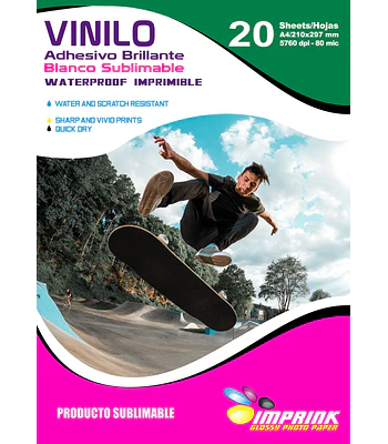 ¡¡SEGUNDA SELECCIÓN!! 3A Vinilo SUBLIMABLE Adhesivo Blanco A4/20 Hojas 