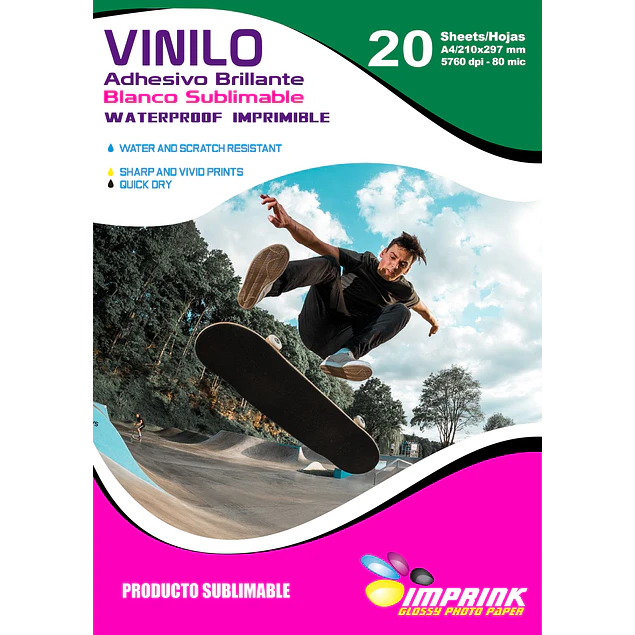 ¡¡SEGUNDA SELECCIÓN!! Vinilo SUBLIMABLE Adhesivo Blanco A4/20 Hojas 