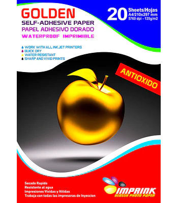 ¡¡SEGUNDA SELECCIÓN!! 2B Papel Adhesivo Dorado Antioxido A4 de 135gr/20 hojas