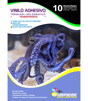 ¡SEGUNDA SELECCIÓN! Vinilo Tornasol Adhesivo Holografico TRANSPARENTE  A4/6 hojas