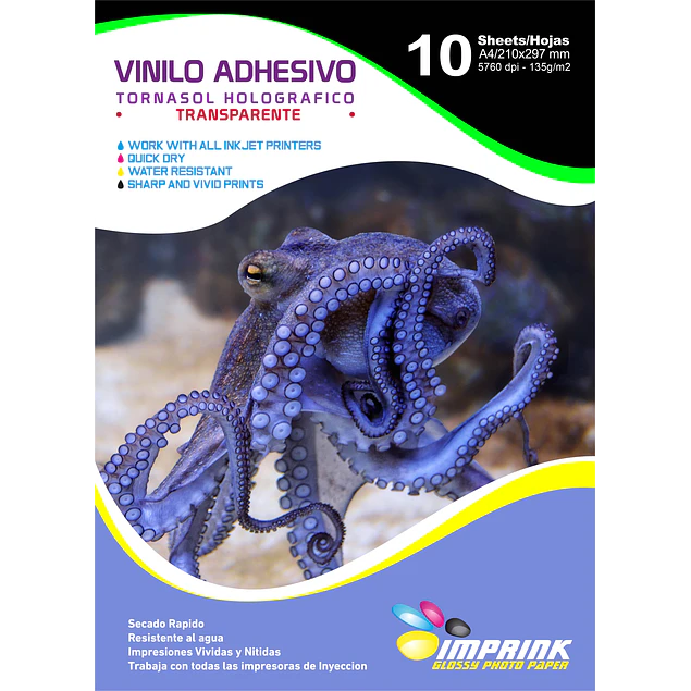 ¡SEGUNDA SELECCIÓN! Vinilo Tornasol Adhesivo Holografico TRANSPARENTE  A4/6 hojas