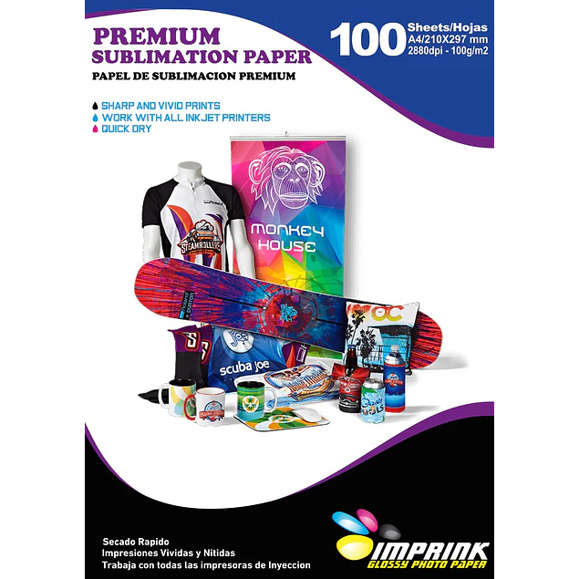 ¡SEGUNDA SELECCIÓN! Papel Para Sublimación Premium (reverso amarillo) A4  Resma De 100 Hojas  SECADO INSTANTANEO