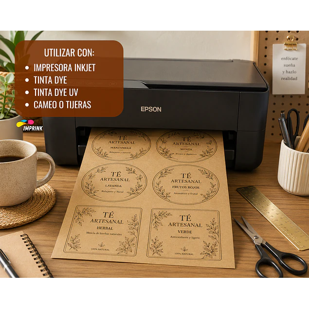 ¡ÚLTIMAS UNIDADES! Papel Adhesivo Kraft Oscuro Imprimible A4/120g Resmas De 50 Hojas