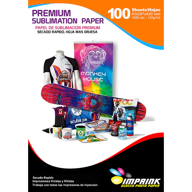 ¡SEGUNDA SELECCIÓN! Papel Para Sublimacion Premium  MAS GRUESO A3 / 120g Resma  De 100 Hojas  Secado Rápido - COPIA