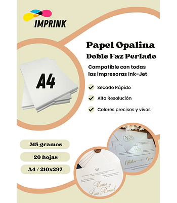 !ÚLTIMAS UNIDADES¡ Opalina Lisa Perlada A4 20 Hojas 315gr Imprink