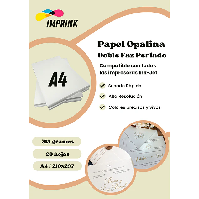 !ÚLTIMAS UNIDADES¡ Opalina Lisa Perlada A4 20 Hojas 315gr Imprink
