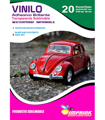 ¡ÚLTIMAS UNIDADES! Vinilo SUBLIMABLE Adhesivo Transparente A4/20 Hojas