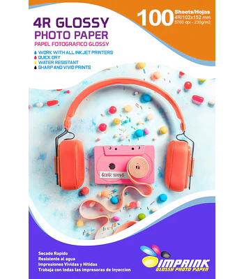 ¡ÚLTIMAS UNIDADES! Papel Fotografico Glossy 10x15 4R (102x152 mm) similar A6 230g / 100 Hojas