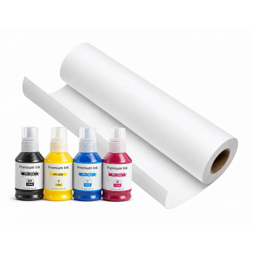 Pack Tintas Pfi-050 + Papel Fotográfico Matte 200 gramos 61cm X 30metros Para Canon Tc20 Tc21