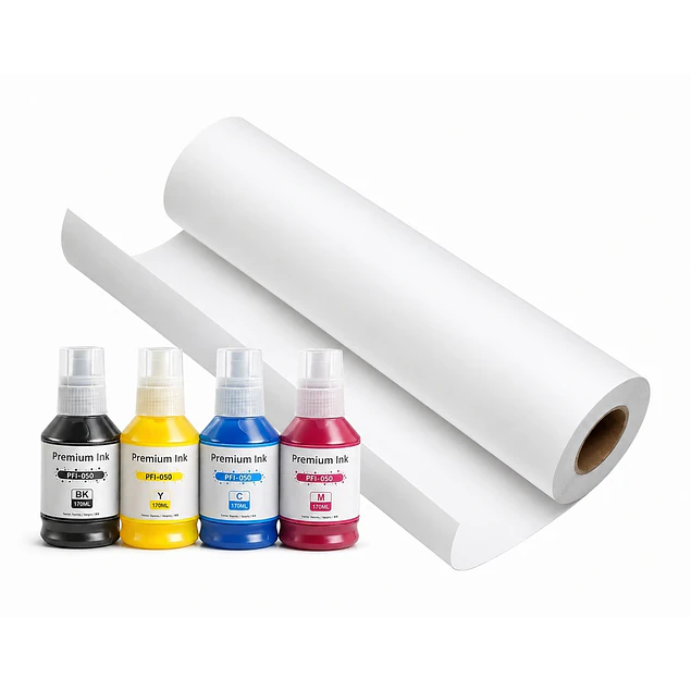 Pack Tintas Pfi-050 + Papel Fotográfico Matte 200 gramos 61cm X 30metros Para Canon Tc20 Tc21