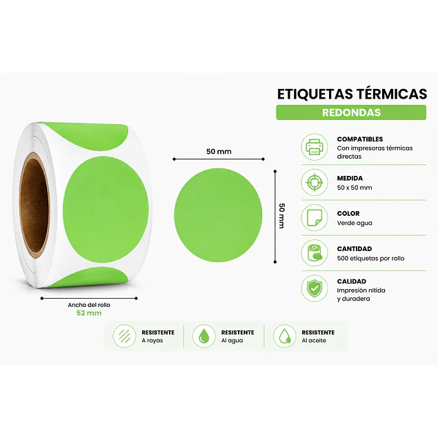 Etiquetas Termicas Directa Adhesivas 50x50 Mm Verde Claro 500un