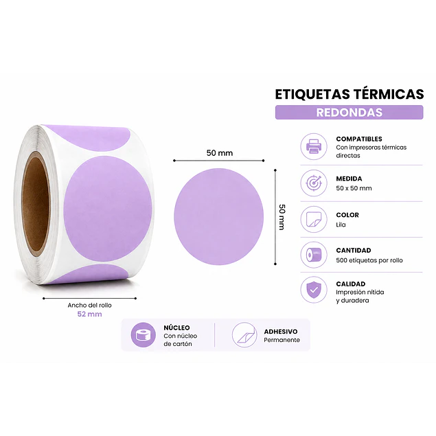 Etiquetas Termicas Directa Adhesivas 50x50 Mm Lila 500un