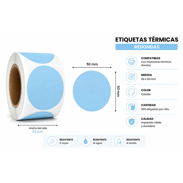 Etiquetas Termicas Directa Adhesivas 50x50 Mm Celeste 500un