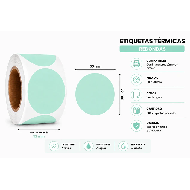 Etiquetas Termicas Directa Adhesivas 50x50 Mm Verde Agua 500un