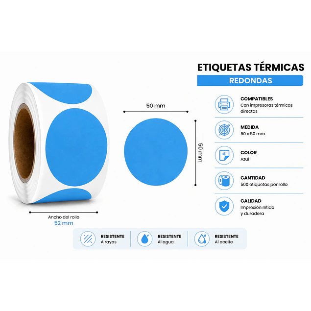 Etiquetas Termicas Directa Adhesivas 50x50 Mm Azul 500un