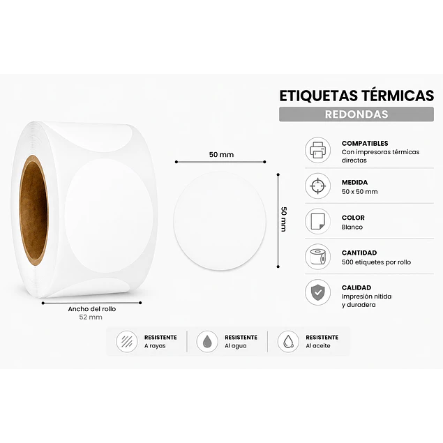 Etiquetas Termicas Directa Adhesivas 50x50 Blanca 500un