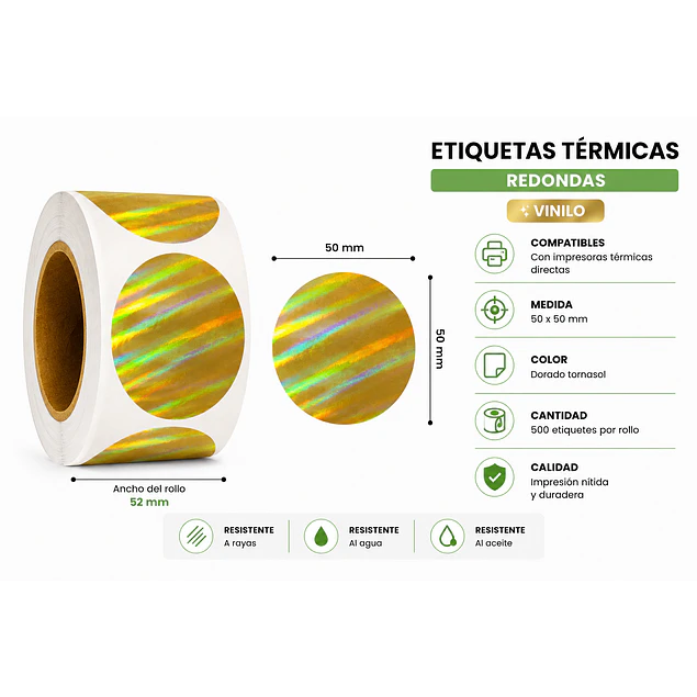 Etiquetas Vinilo Dorada nueva  Autoadhesivas Térmicas 50x50mm 500 Unidades