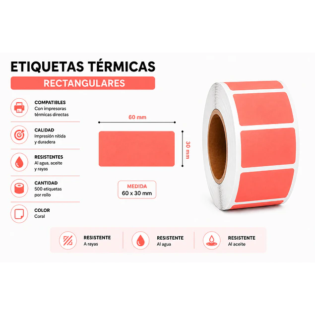 Etiquetas Termicas Directa Adhesivas 60x30 Mm Rosada 500un