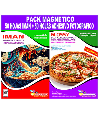Pack 50 hojas Iman 0,35mic + 50 hojas Papel adhesivo Antioxido Fotografico 115g 