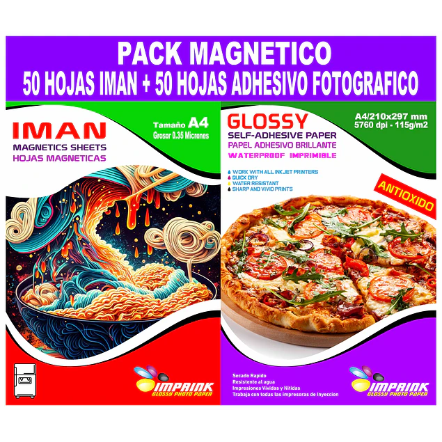 Pack 50 hojas Iman 0,35mic + 50 hojas Papel adhesivo Antioxido Fotografico 115g 