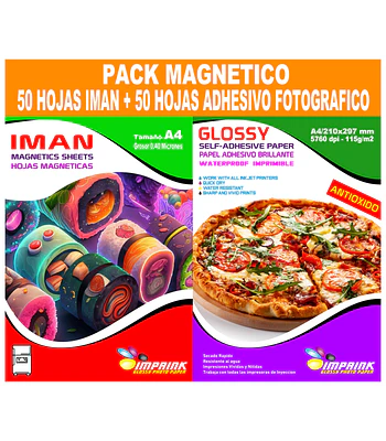 Pack 50 hojas Iman 0,40 mic + 50 hojas Papel adhesivo Antioxido Fotografico 115g