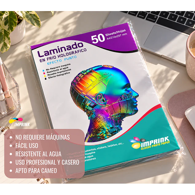 CAJA 20 RESMAS!! Laminado en Frio Transparente Efecto Punto (Glitter) A4/50 hojas
