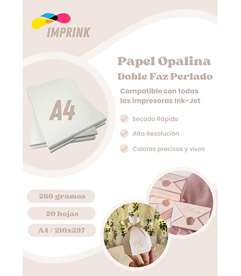 CAJA 20 RESMAS! Opalina Lisa Perlada A4 20 Hojas 260gr Imprink