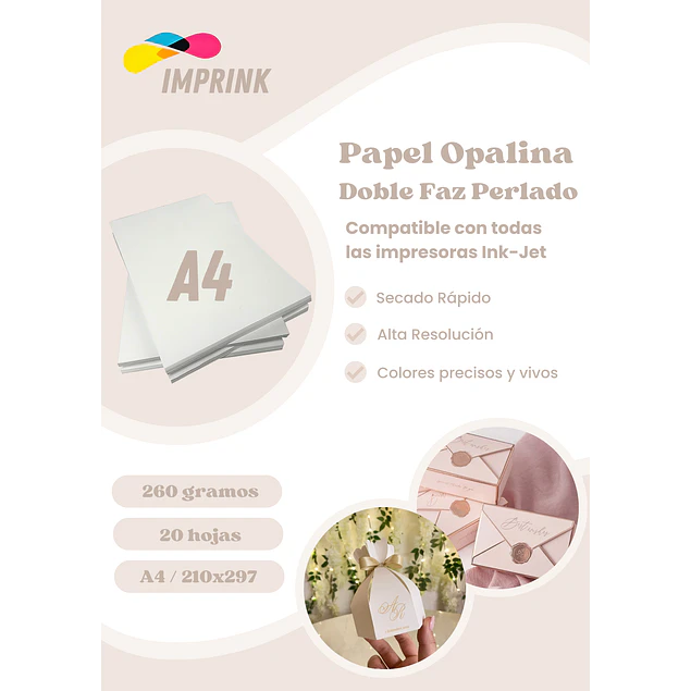 CAJA 20 RESMAS! Opalina Lisa Perlada A4 20 Hojas 260gr Imprink