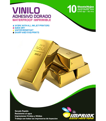 Vinilo Adhesivo Dorado Gold Premium A4/10 Hojas