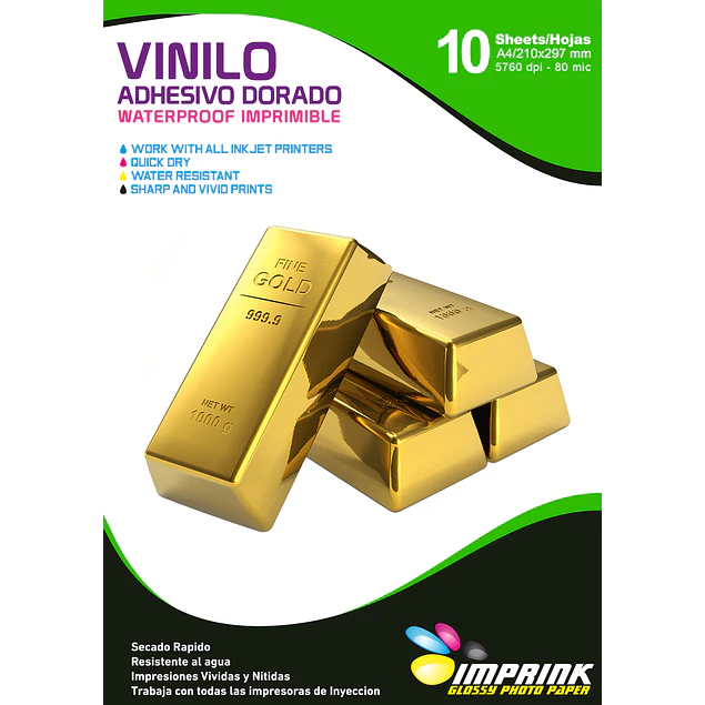 Vinilo Adhesivo Dorado Gold Premium A4/10 Hojas