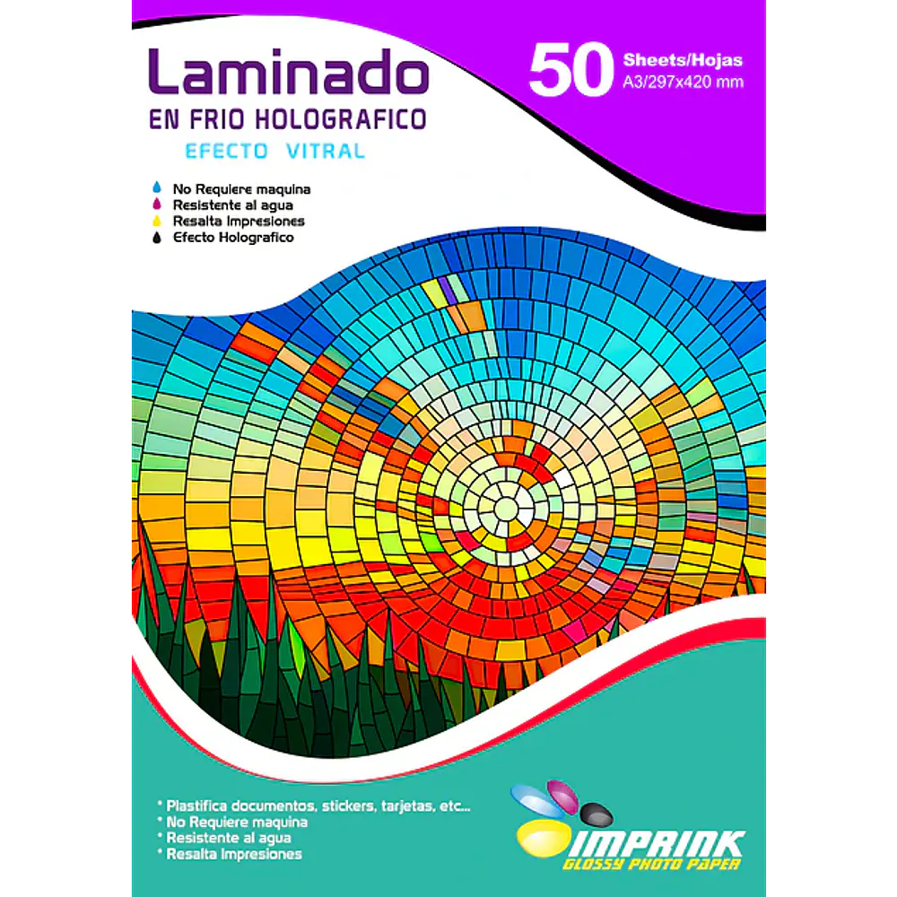 SEGUNDA SELECCION! LAMINADO EN FRIO TRANSPARENTE HOLOGRAFICO EFECTO VITRAL A3/50 HOJAS