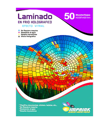 SEGUNDA SELECCION! LAMINADO EN FRIO TRANSPARENTE HOLOGRAFICO EFECTO VITRAL A3/50 HOJAS
