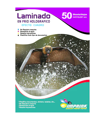  SEGUNDA SELECCION! Laminado en Frio Transparente Holografico Efecto Cuadro A4/50 Hojas